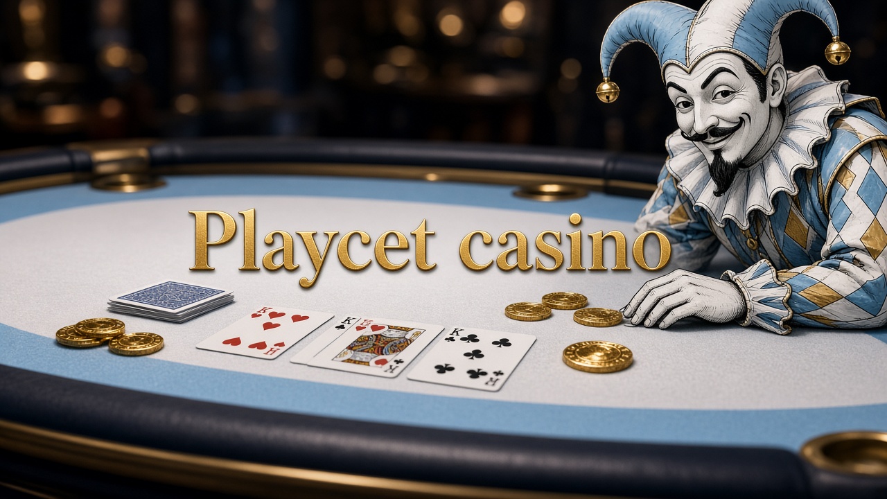 Mesa de cartas con un comodín y la frase Playcet casino